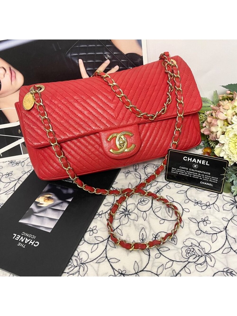 Chanel Double Flap Bag Chevron V-Stitch
